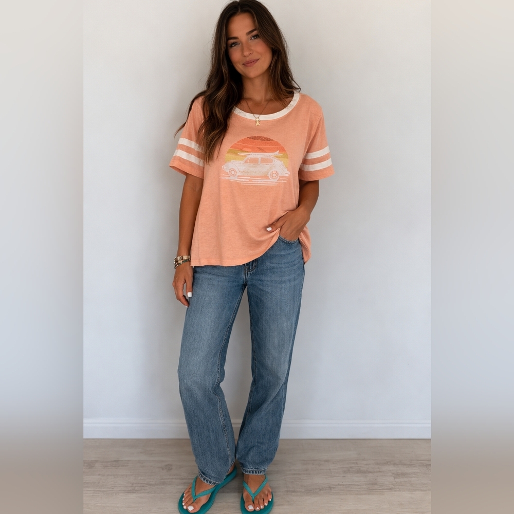 NWT dip® Neon Orange Jersey Style Graphic Tee with Car Design Size XL